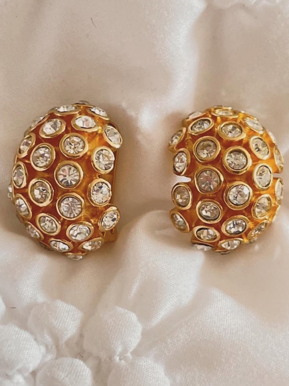 Dior Gold Dome Clip-On Earrings with Clear Crystals